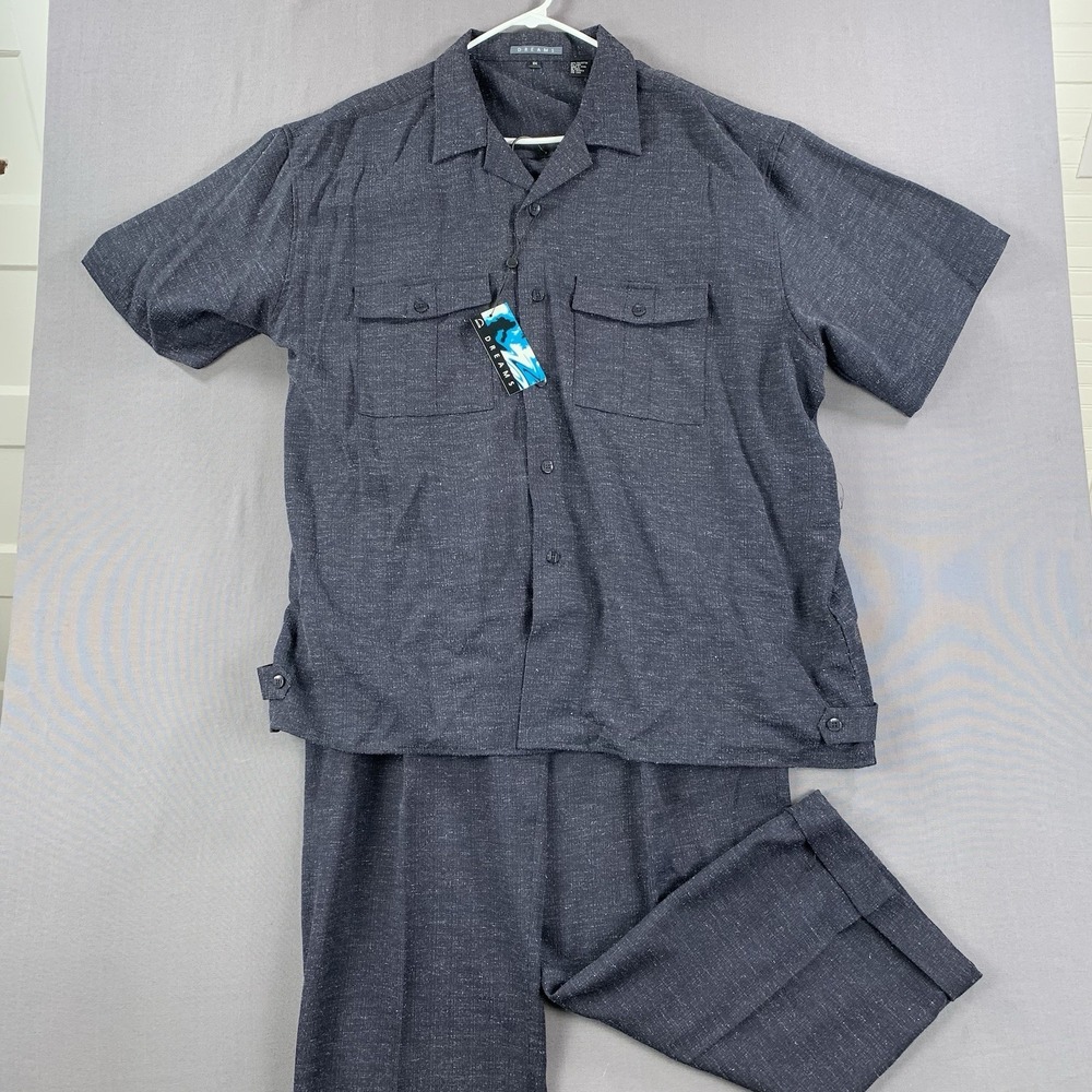 New‎ Dreams Linen Blend Leisure Suit Dark Gray Short Sleeve 3X Button Up & 55/34